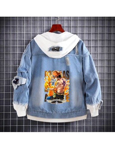 Veste à Capuche en Jean One Piece Ace aux Poings Ardents Pour